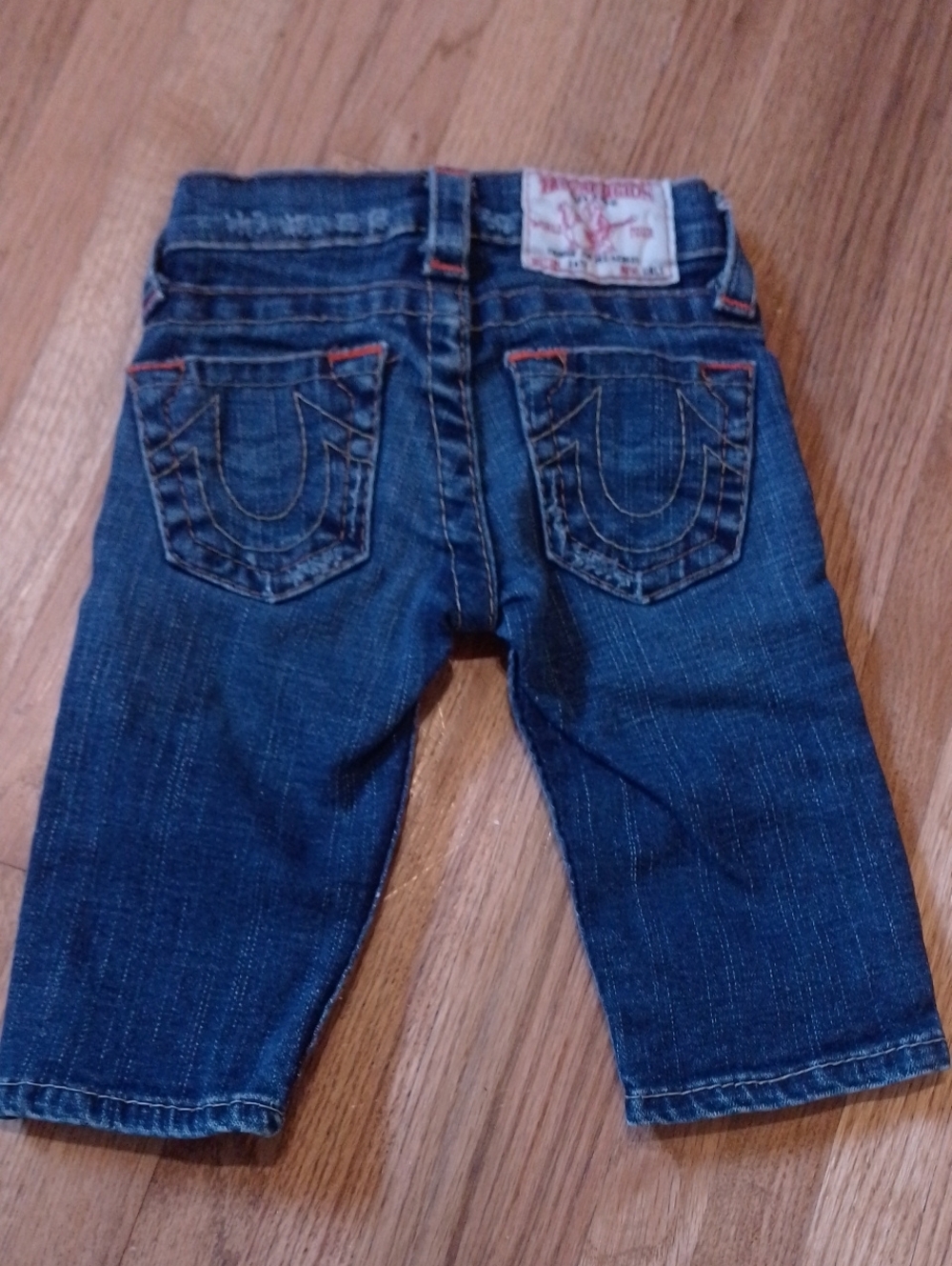True Religion Baby Dark Blue Denim Jeans Orange Stitch Designer Jeans